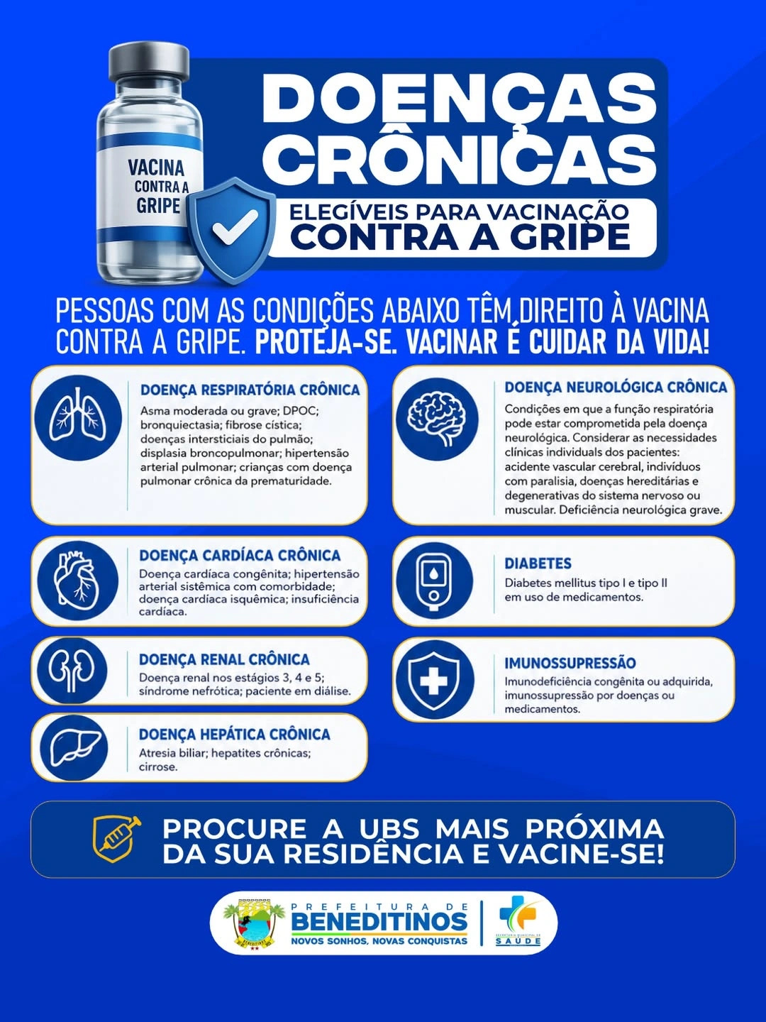 Beneditinos reforça vacinação contra a gripe para pessoas com doenças crônicas