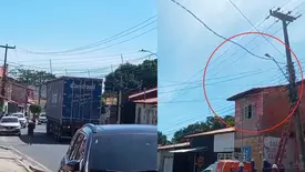 Caminhão baú derruba fiação elétrica e quase causa acidente em Teresina (Foto: Reprodução)