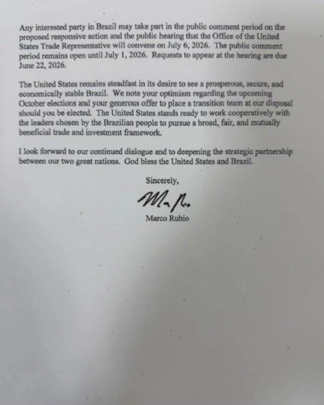 Carta vazada expõe suposto apoio dos EUA a Flávio Bolsonaro em crise com Brasil
