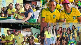 Enzo Samuel e Francisco Costa assistem à vitória do Brasil no bairro Água Mineral (Foto: Reprodução)