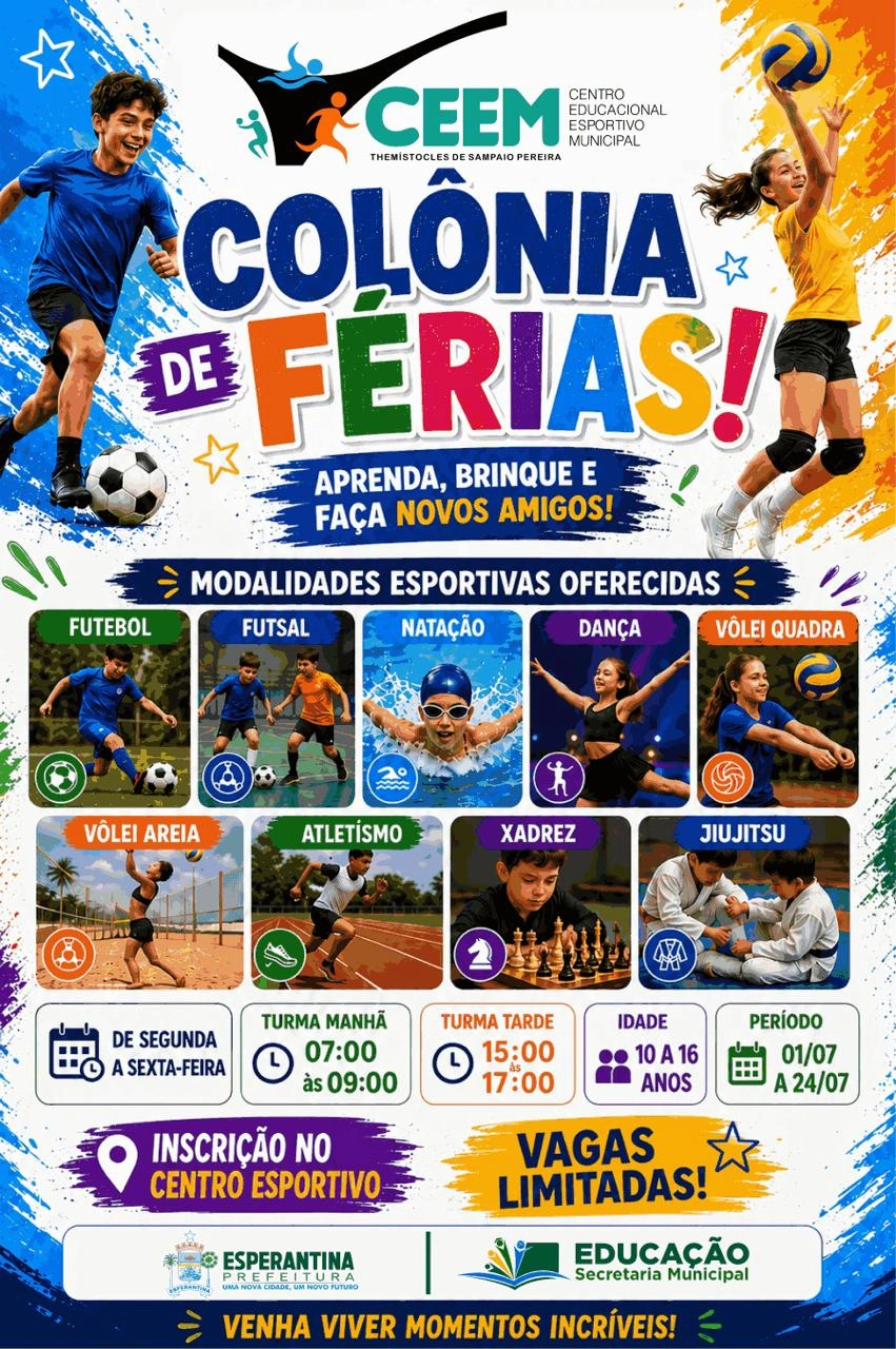Esperantina abre inscrições para a Colônia de Férias 2026 no CEEM