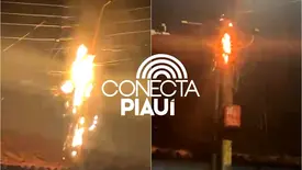 Incêndio em fios de poste causa pânico e deixa moradores sem energia em Teresina (Foto: Reprodução)