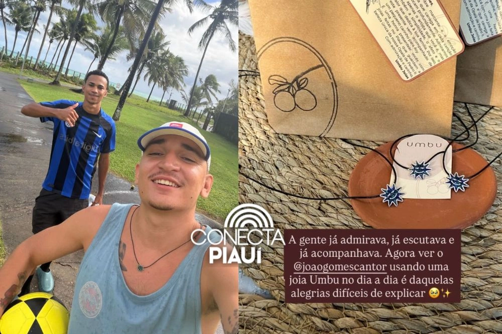 João Gomes exibe colar de opala de Pedro II nas redes após passagem por Teresina