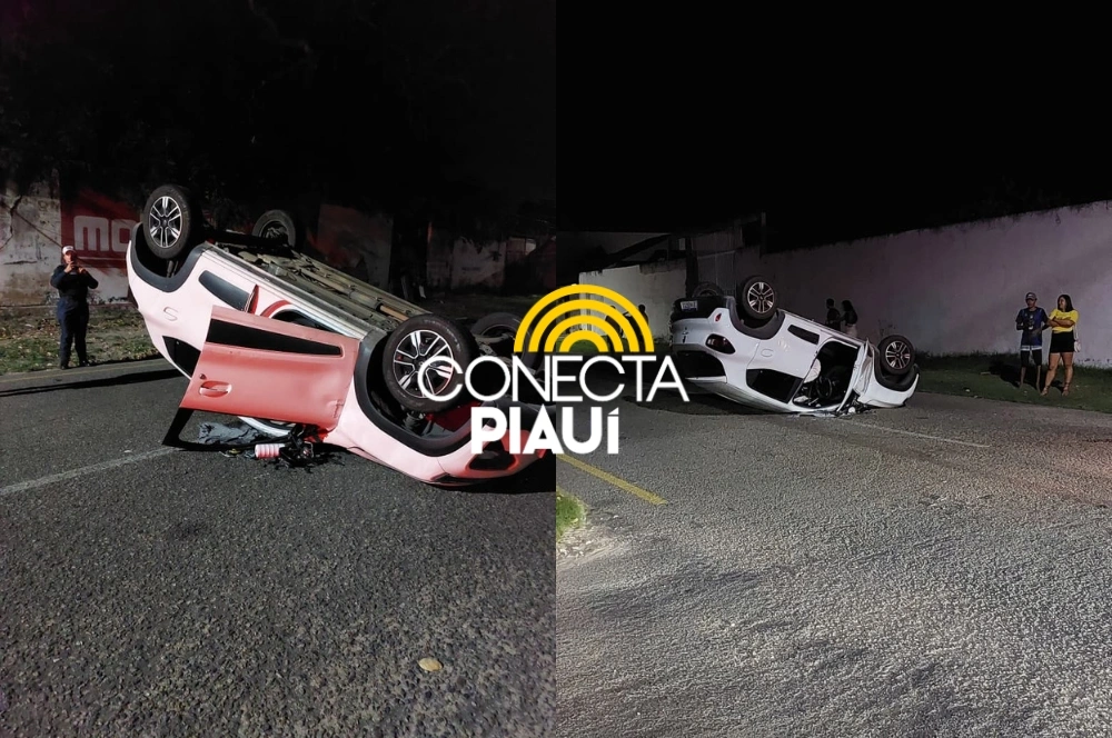 Motorista perde o controle e capota carro em cruzamento no litoral do Piauí
