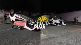 Motorista perde o controle e capota carro em cruzamento no litoral do Piauí (Foto: Reprodução)