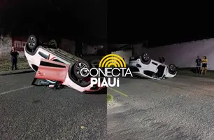 Motorista perde o controle e capota carro em cruzamento no litoral do Piauí (Foto: Reprodução)