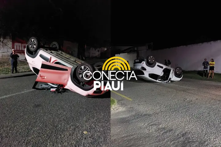 Motorista perde o controle e capota carro em cruzamento no litoral do Piauí