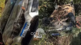 Mulher fica ferida após carro capotar em rodovia no Sul do Piauí (Foto: Reprodução)