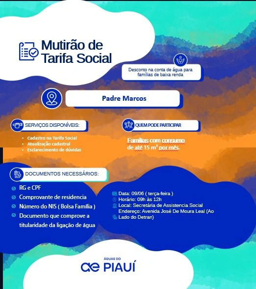 Padre Marcos recebe mutirão da Tarifa Social com desconto de 50% na conta de água