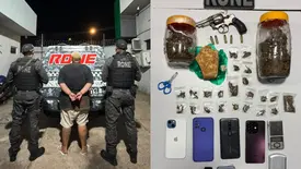 PM prende mulher e apreende arma de fogo e entorpecentes durante ação em Teresina (Foto: Reprodução)