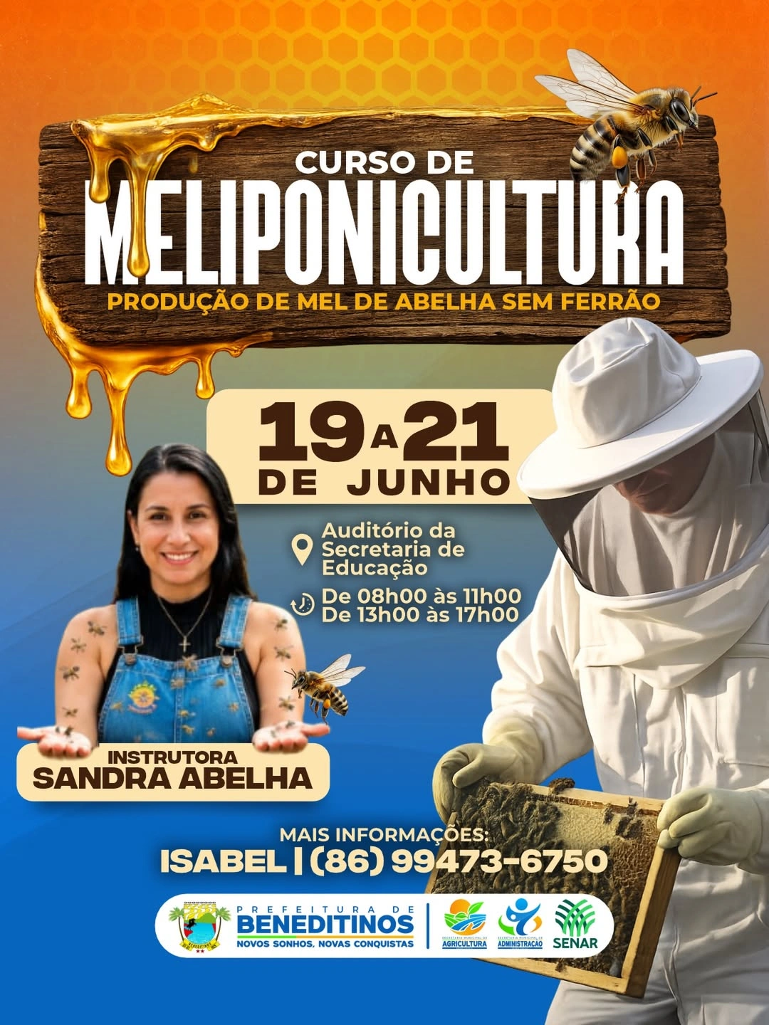 Prefeitura de Beneditinos promove curso sobre produção de mel de abelhas
