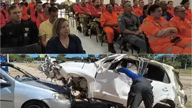 Profissionais das forças de segurança passam por treinamento de resgate veicular (Foto: Reprodução)