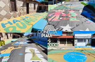 Rua em Parnaíba ganha decoração especial para estreia do Brasil na Copa (Foto: Conecta Piauí / Luzia Paulo)