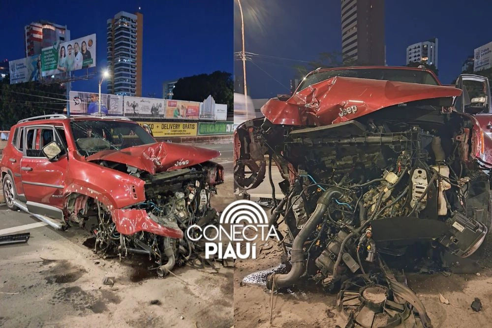 Veículo bateu no canteiro central e outro carro atingiu lateralmente o automóvel