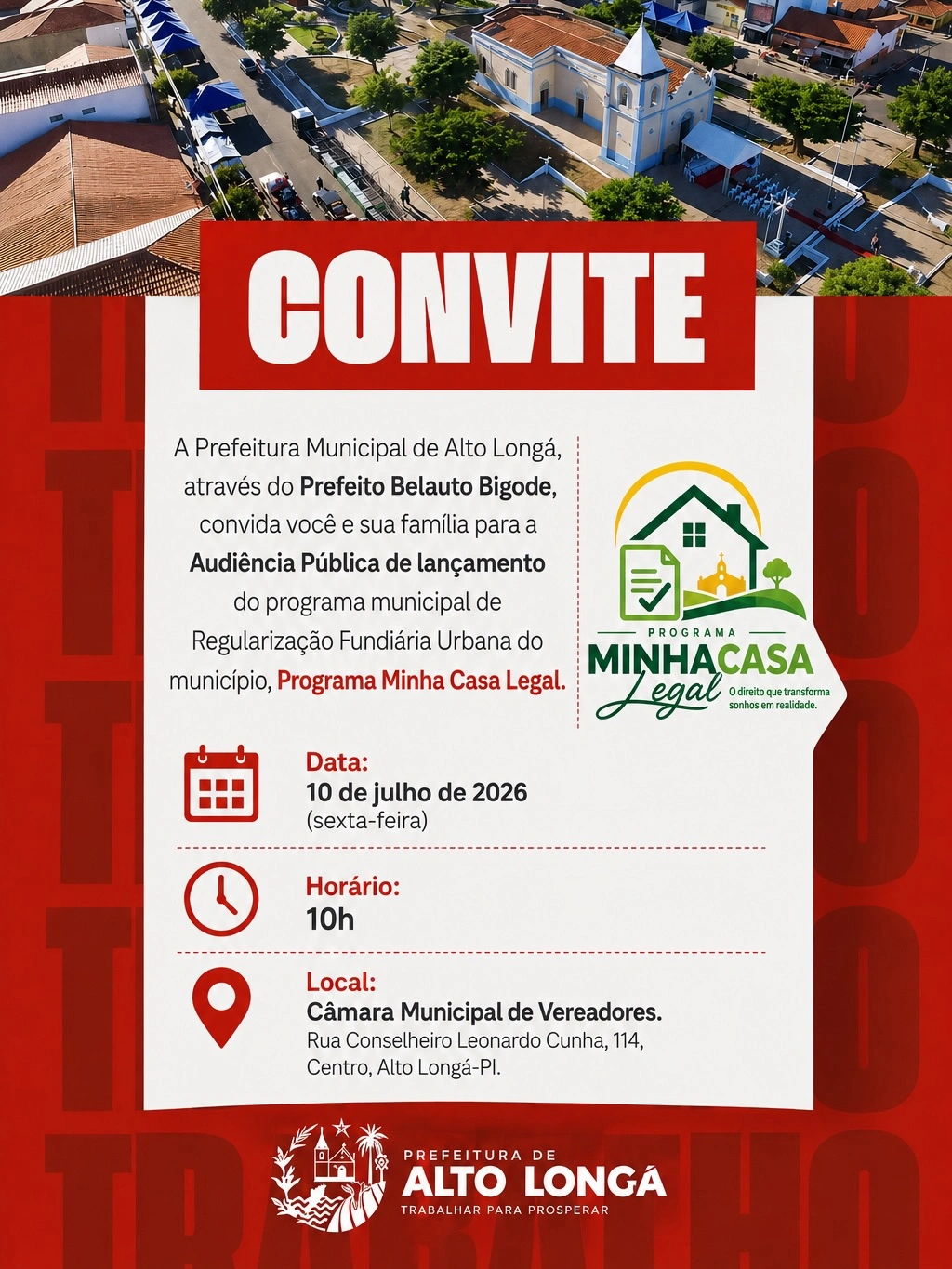Alto Longá lança programa de regularização fundiária nesta sexta-feira
