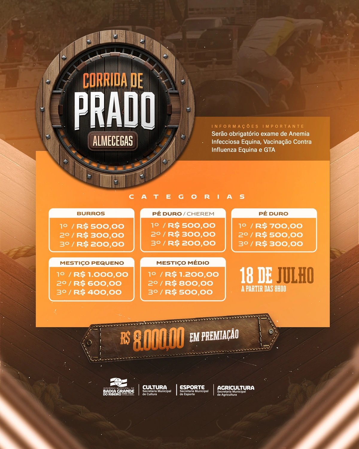 Baixa Grande do Ribeiro realiza Corrida de Prado com R$ 8 mil em premiação