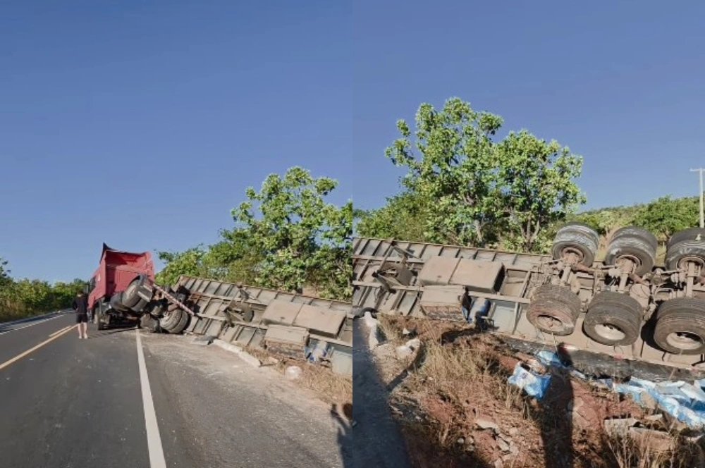 Caminhão tomba após desviar de suposto racha entre veículos no Norte do Piauí