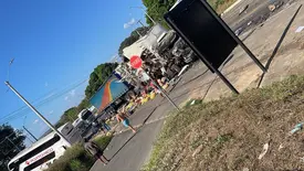 Colisão frontal entre caminhões e ônibus deixa ferido na BR-343, em Água Branca (Foto: Reprodução)
