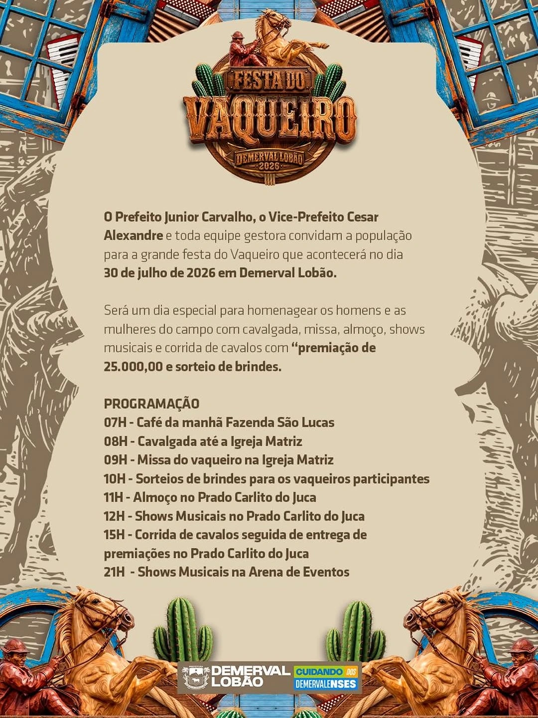 Festa do Vaqueiro terá R$ 25 mil em prêmios e programação em Demerval Lobão