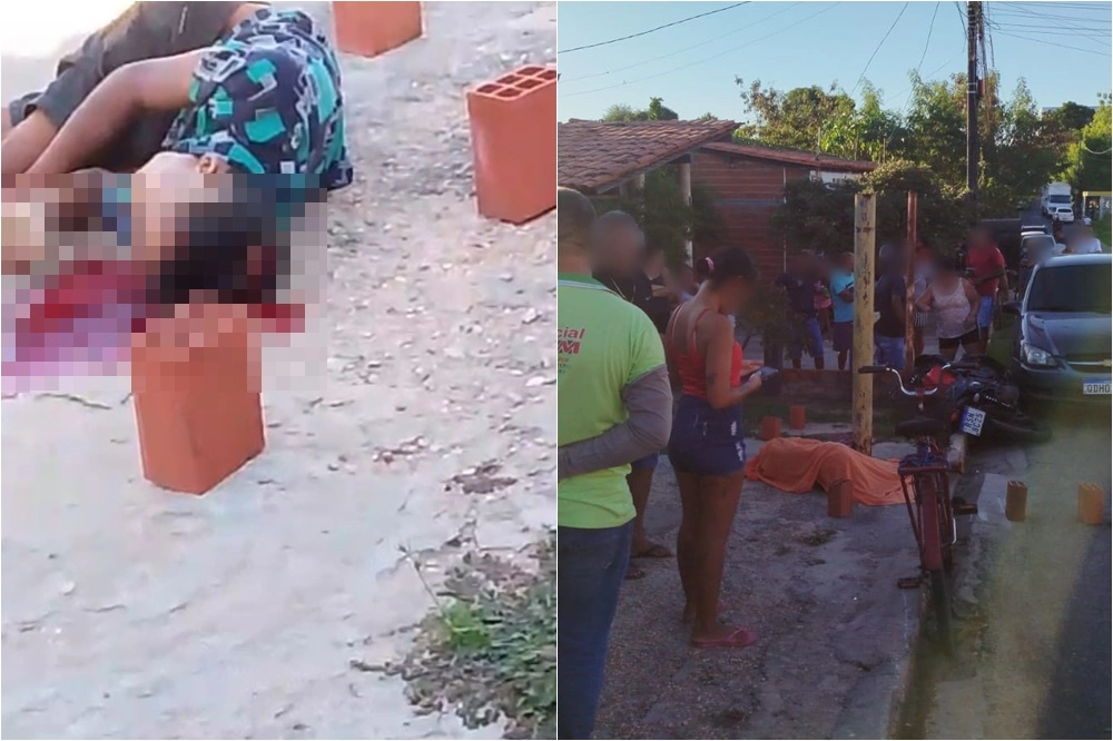 Imagens registradas após o crime mostram a vítima caída na calçada, ao lado de uma motocicleta