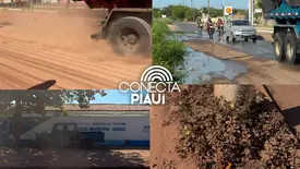 Obra parada deixa avenida coberta por areia e revolta moradores no bairro Areias (Foto: Conecta Piauí)