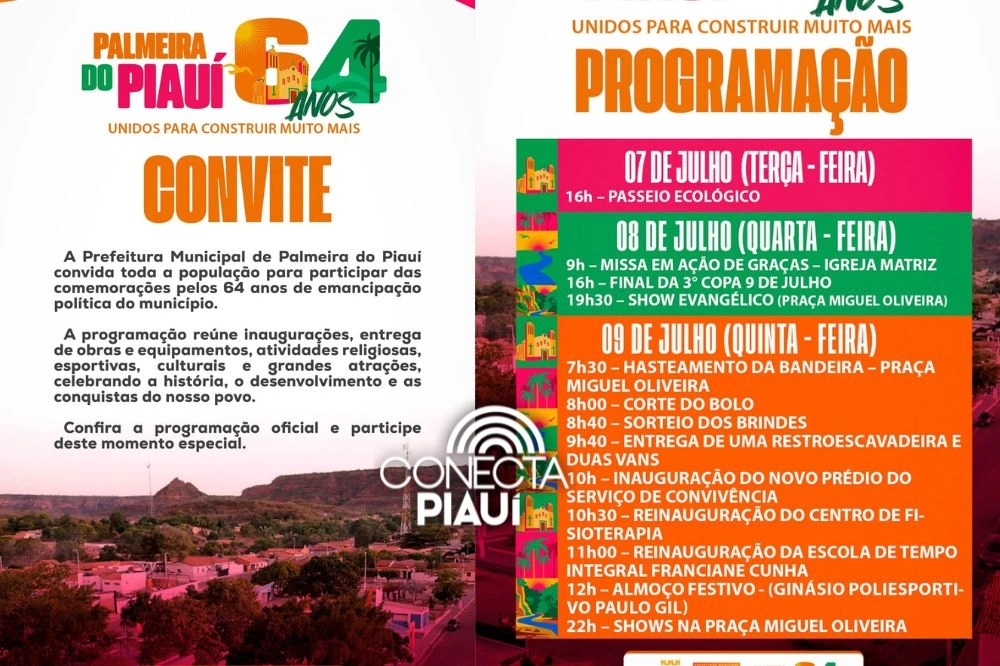 Palmeira do Piauí celebra 64 anos com obras, esporte e grandes atrações