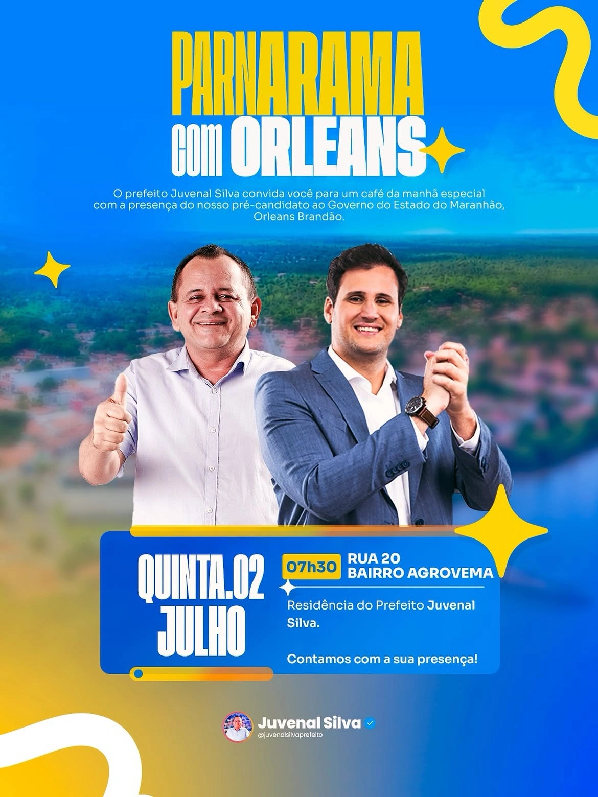 Prefeito Juvenal Silva recebe Orleans Brandão em encontro político em Parnarama