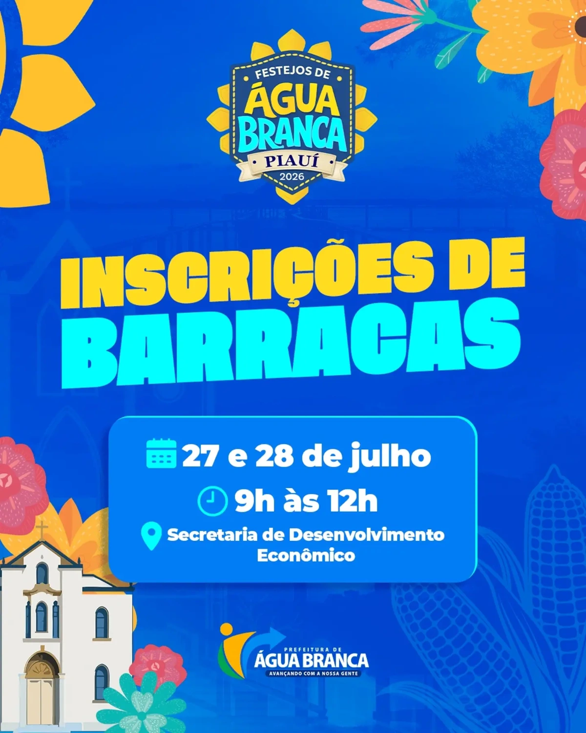 Prefeitura abre inscrições para barracas dos Festejos de Água Branca 2026