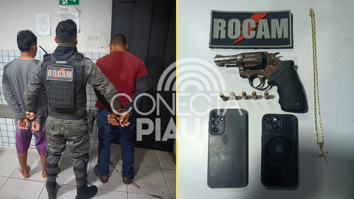 Rocam prende dupla suspeita de roubo e apreende arma de fogo na zona Norte de THE