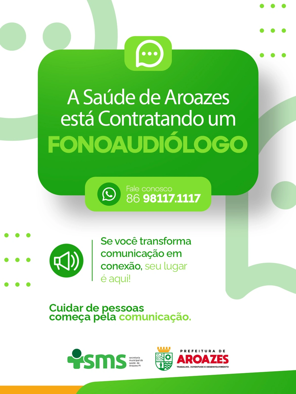 Secretaria de Saúde de Aroazes abre contratação para fonoaudiólogo